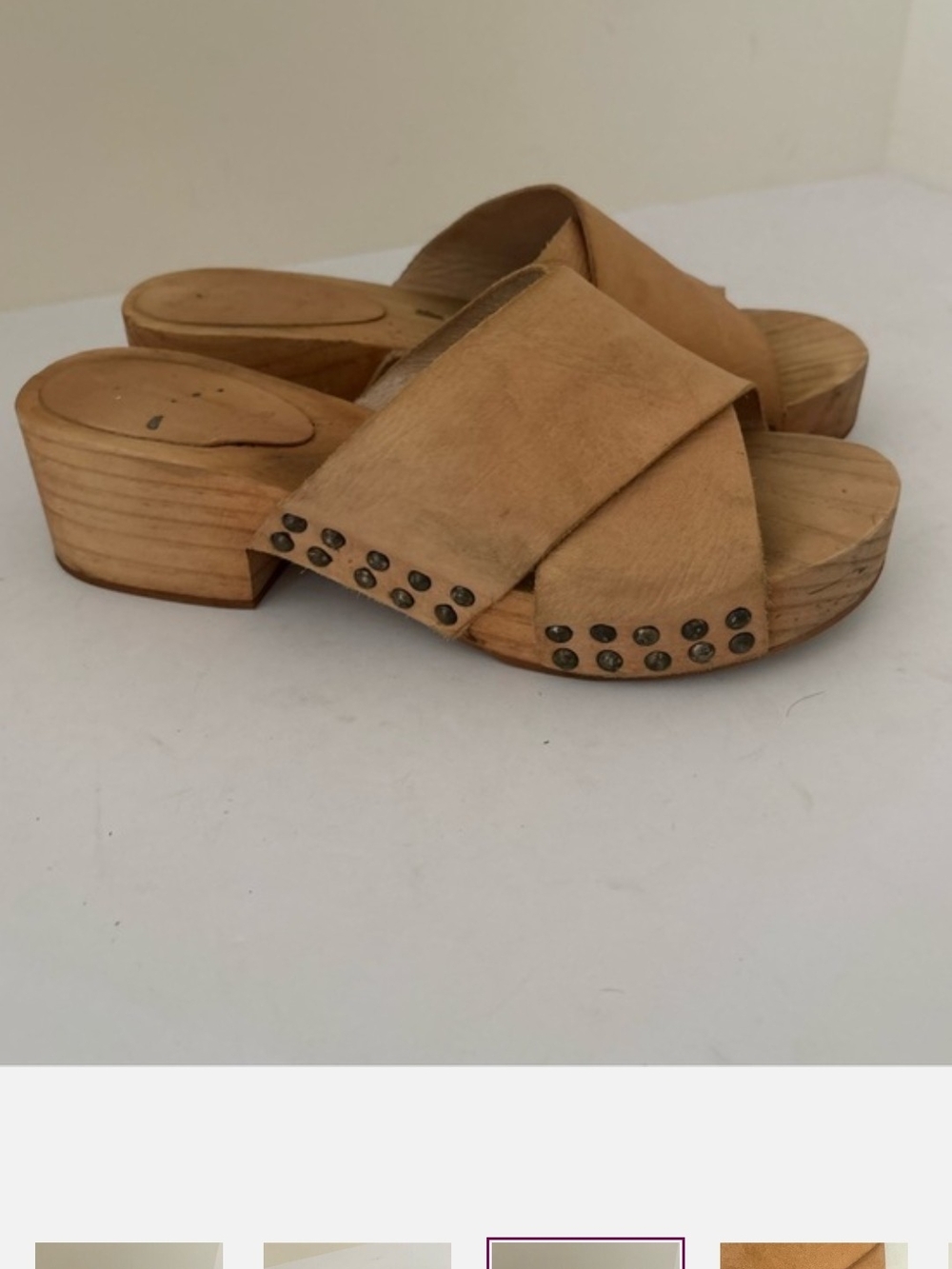 Free People Tan Suede Crisscross Stud Clog Slides - Picture 3 of 4